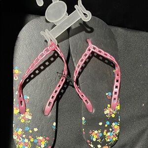 Floral Black and Pink Flip Flops